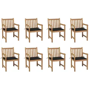 vidaXL Chaises de jardin 8 pcs avec coussins noir Bois de teck massif pas cher