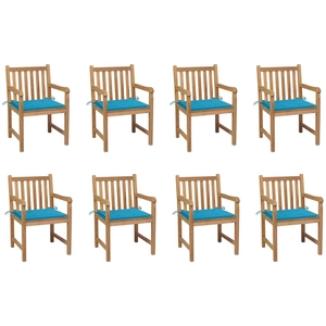 vidaXL Chaises de jardin 8 pcs avec coussins bleu Bois de teck massif pas cher