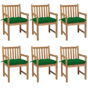 vidaXL Chaises de jardin lot de 6 et coussins vert Bois de teck solide pas cher