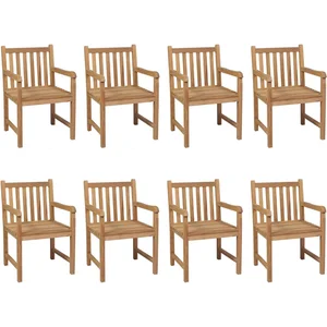 vidaXL Chaises de jardin 8 pcs avec coussins vert Bois de teck solide pas cher