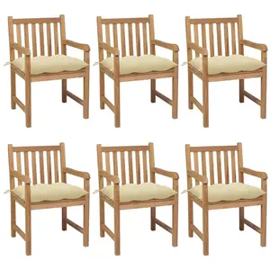vidaXL Chaises de jardin 6 pcs avec coussins blanc crème Teck solide pas cher
