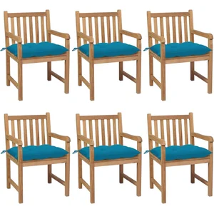 vidaXL Chaises de jardin 6 pcs avec coussins bleu clair Teck solide pas cher