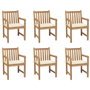 vidaXL Chaises de jardin 6 pcs avec coussins crème Bois de teck massif pas cher