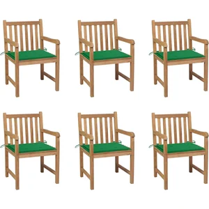 vidaXL Chaises de jardin 6 pcs avec coussins vert Bois de teck massif pas cher