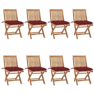 vidaXL Chaises pliables de jardin avec coussins 8 pcs Teck solide pas cher