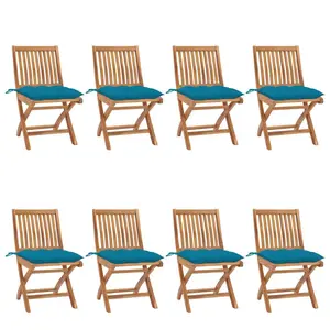 vidaXL Chaises pliables de jardin avec coussins 8 pcs Teck solide pas cher
