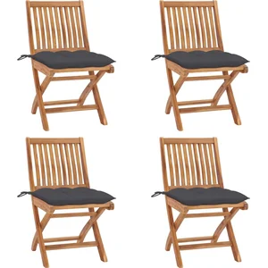 vidaXL Chaises pliables de jardin avec coussins 4 pcs Teck solide pas cher