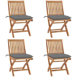 vidaXL Chaises pliables de jardin avec coussins 4 pcs Teck solide pas cher