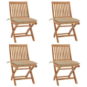 vidaXL Chaises pliables de jardin avec coussins 4 pcs Teck solide pas cher