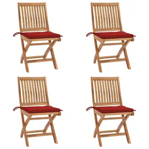vidaXL Chaises pliables de jardin avec coussins 4 pcs Teck solide pas cher