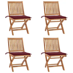 vidaXL Chaises pliables de jardin avec coussins 4 pcs Teck solide pas cher