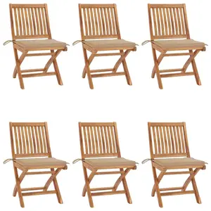 vidaXL Chaises pliables de jardin avec coussins 6 pcs Bois de teck pas cher