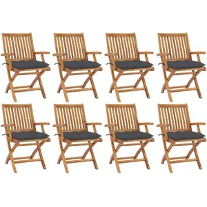vidaXL Chaises pliables de jardin avec coussins lot de 8 Teck solide pas cher