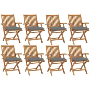 vidaXL Chaises pliables de jardin avec coussins lot de 8 Teck solide pas cher