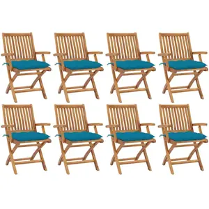 vidaXL Chaises pliables de jardin avec coussins lot de 8 Teck solide pas cher