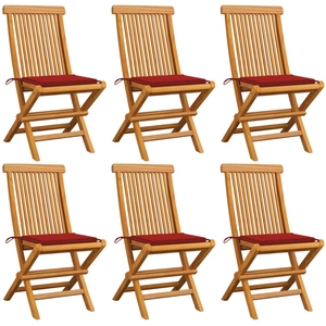 vidaXL Chaises de jardin avec coussins rouge 8 pcs Bois de teck massif pas cher