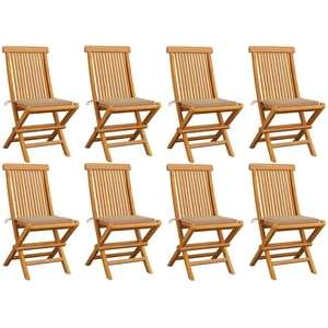 vidaXL Chaises de jardin avec coussins beige 8 pcs Bois de teck massif pas cher