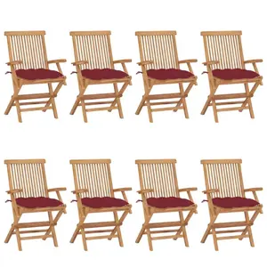 vidaXL Chaises de jardin avec coussins bordeaux lot de 8 Teck massif pas cher
