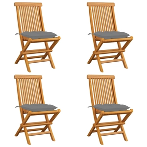 vidaXL Chaises de jardin avec coussins gris 8 pcs Bois de teck massif pas cher
