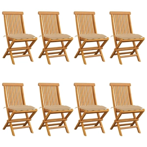 vidaXL Chaises de jardin avec coussins beige 8 pcs Bois de teck massif pas cher