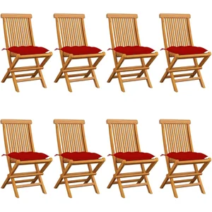 vidaXL Chaises de jardin avec coussins rouge 8 pcs Bois de teck massif pas cher