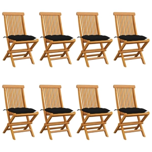 vidaXL Chaises de jardin avec coussins noir 8 pcs Bois de teck massif pas cher