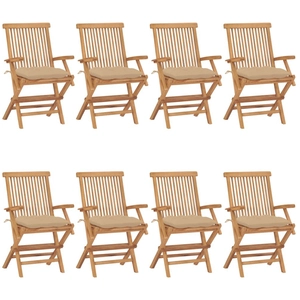 vidaXL Chaises de jardin avec coussins beige lot de 8 Bois teck massif pas cher
