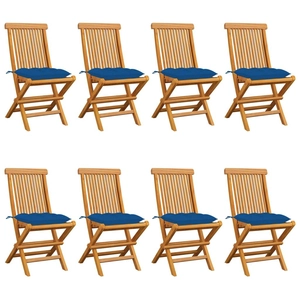 vidaXL Chaises de jardin avec coussins bleu 8 pcs Bois de teck massif pas cher