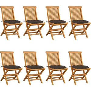 vidaXL Chaises de jardin avec coussins taupe 8 pcs Bois de teck massif pas cher