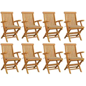vidaXL Chaises de jardin avec coussins beige 8 pcs Bois de teck massif pas cher