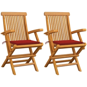 vidaXL Chaises de jardin avec coussins rouge 8 pcs Teck massif pas cher