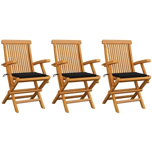 vidaXL Chaises de jardin avec coussins noir lot de 8 Bois teck massif pas cher