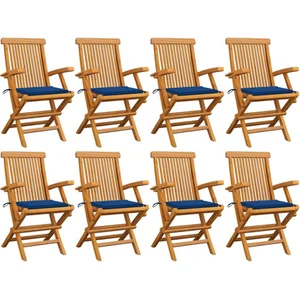 vidaXL Chaises de jardin avec coussins bleu royal lot de 8 Teck massif pas cher