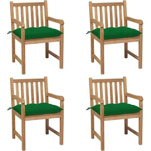 vidaXL Chaises de jardin lot de 4 et coussins vert Bois de teck solide pas cher