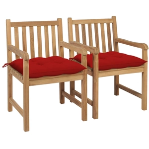 vidaXL Chaises de jardin 4 pcs avec coussins rouge Bois de teck solide pas cher