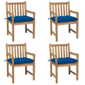 vidaXL Chaises de jardin 4 pcs avec coussins bleu Bois de teck solide pas cher