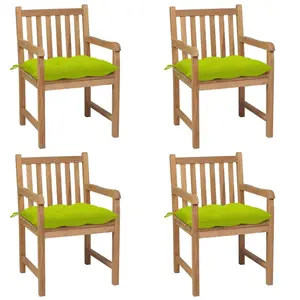 vidaXL Chaises de jardin 4 pcs avec coussins vert vif Teck solide pas cher