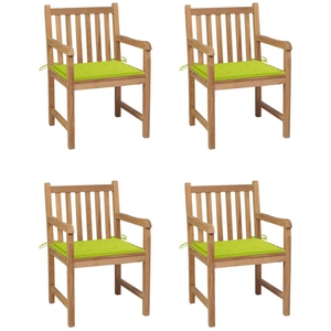 vidaXL Chaises de jardin 4 pcs avec coussins vert vif Bois de teck pas cher