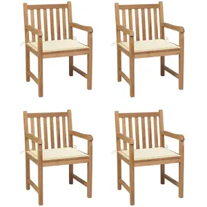 vidaXL Chaises de jardin lot de 4 et coussins crème bois teck solide pas cher
