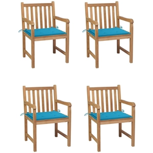 vidaXL Chaises de jardin 4 pcs avec coussins bleu Bois de teck solide pas cher
