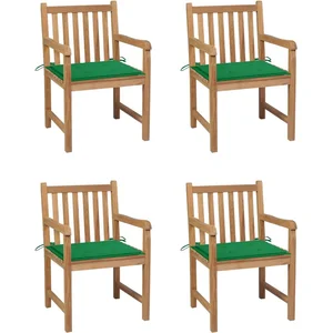vidaXL Chaises de jardin 4 pcs avec coussins vert Bois de teck solide pas cher