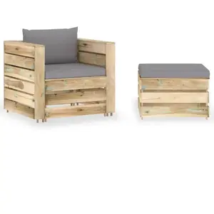 vidaXL Salon de jardin 2 pcs avec coussins Bois imprégné de vert pas cher