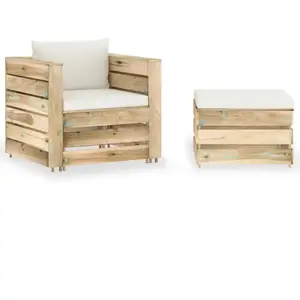 vidaXL Salon de jardin 2 pcs avec coussins vert bois imprégné pas cher