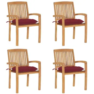 vidaXL Chaises de jardin empilables avec coussins 4 pcs Teck solide pas cher
