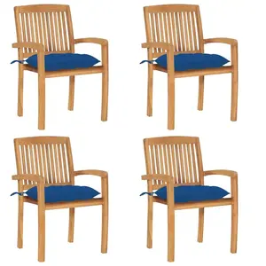 vidaXL - Tuinstoelen - stapelbaar - 4 - st - met - kussens - massief - teakhout pas cher
