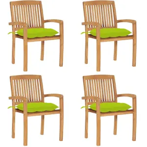 vidaXL Chaises de jardin empilables avec coussins 4 pcs Teck solide pas cher