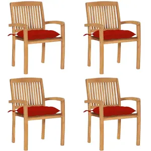 vidaXL Chaises de jardin empilables avec coussins 4 pcs Teck solide pas cher