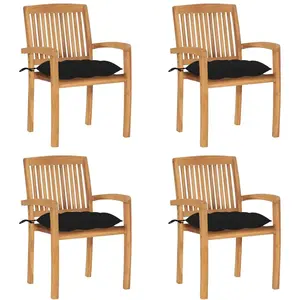 vidaXL Chaises de jardin empilables avec coussins 4 pcs Teck solide pas cher