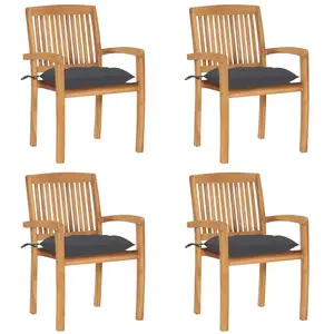 vidaXL Chaises de jardin empilables avec coussins 4 pcs Teck solide pas cher
