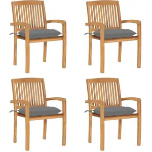 vidaXL Chaises de jardin empilables avec coussins 4 pcs Teck solide pas cher